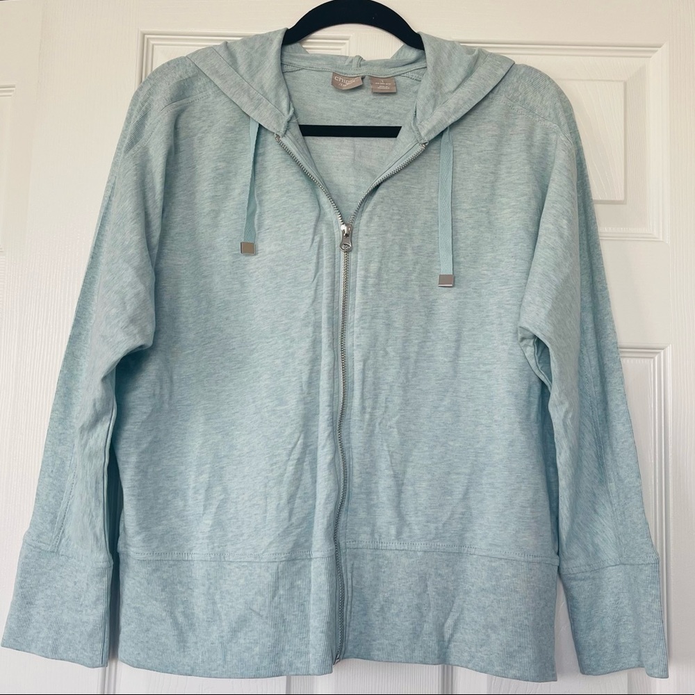 Chico's Light Blue Zip-Up Hoodie Sweater